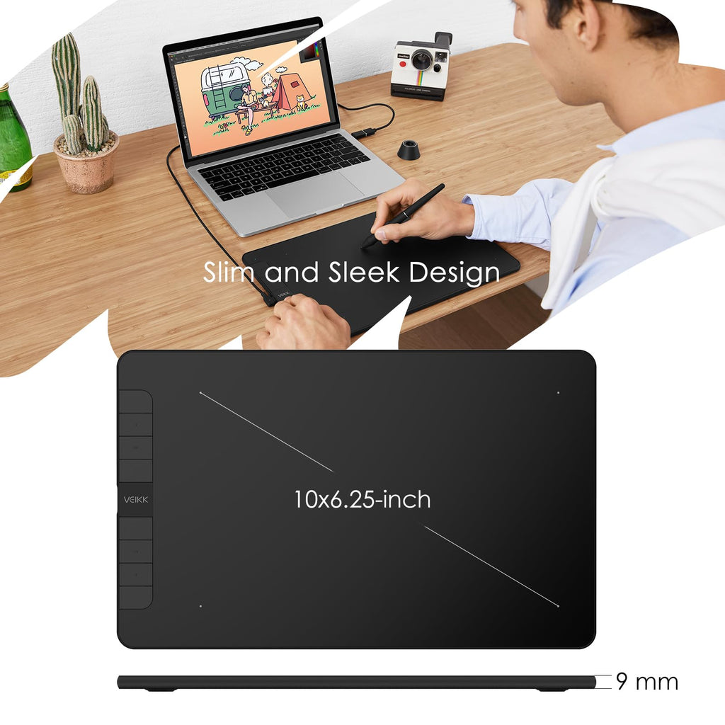 VEIKK Drawing Tablet Voila L 10X6 inch,Upgrade 16384 Levels Pen Pressure