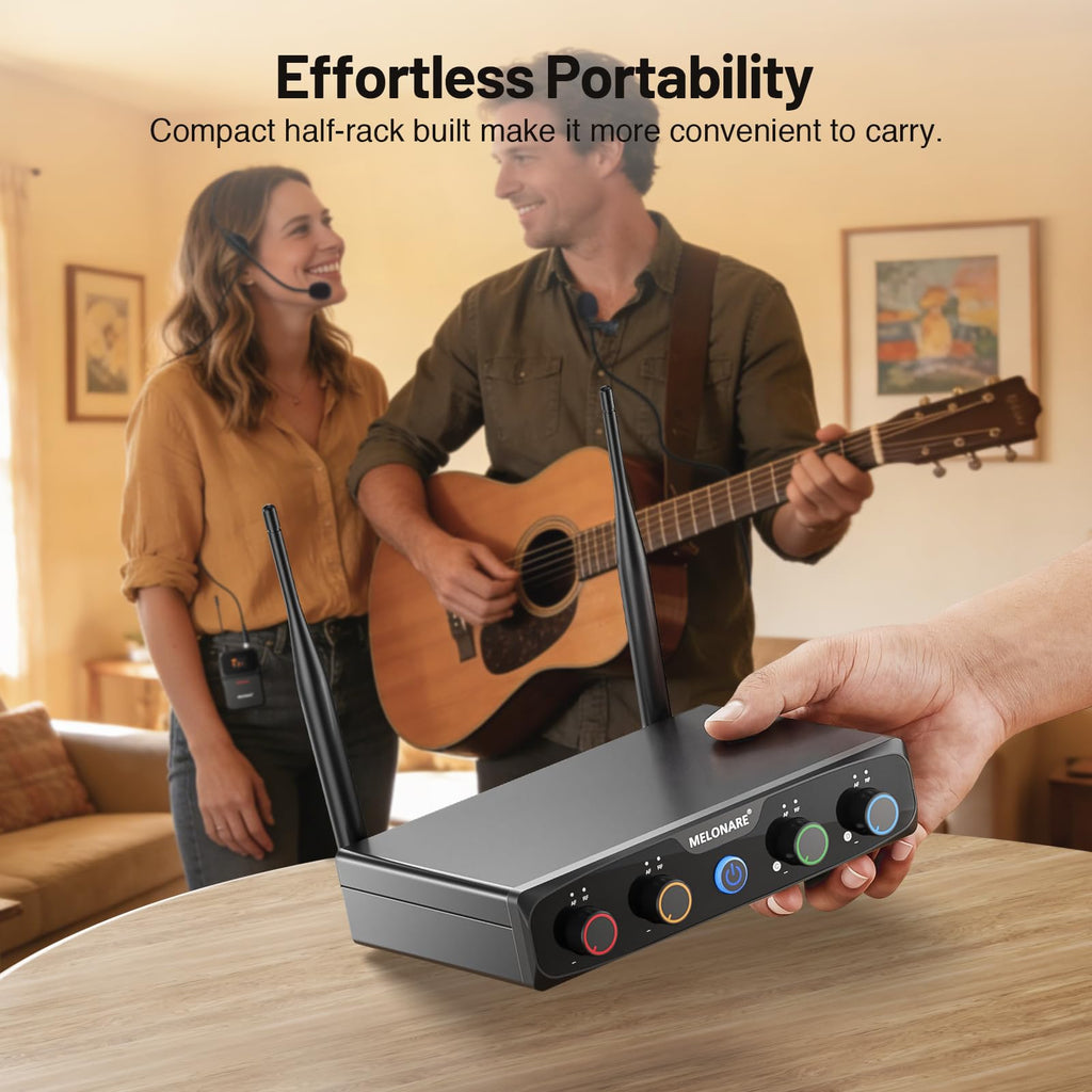 MELONARE 4x10 Freq. UHF Wireless Microphone System, 200FT Stable Signal