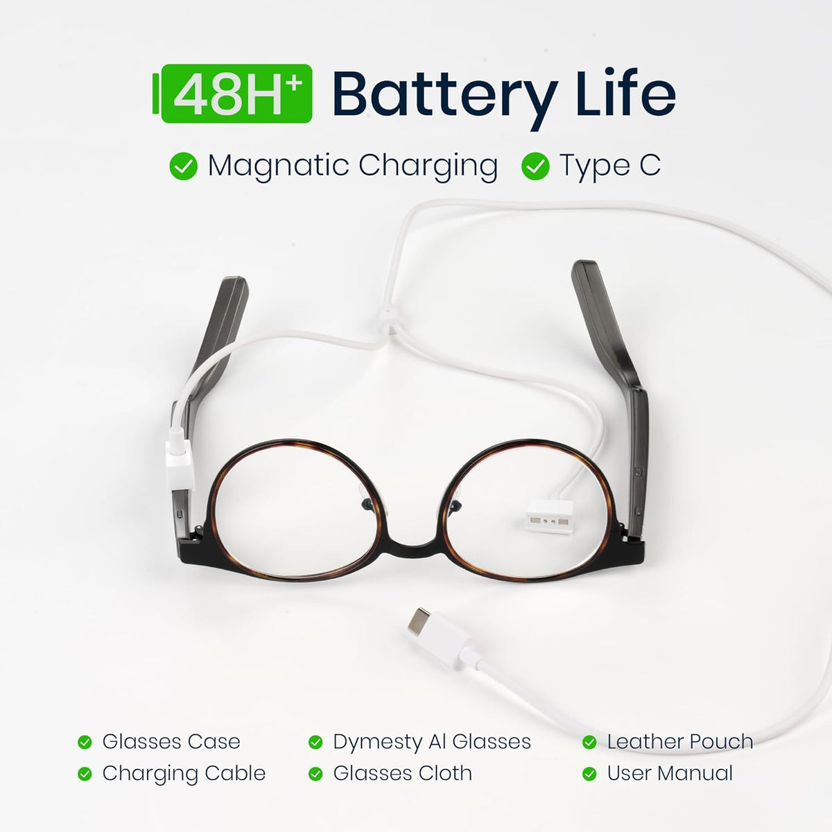 AI Smart Glasses with Real-Time Translation & Meeting Transcription Titanium Frame, Bluetooth Open-Ear Audio, Voice Recording, No Camera Privacy-First, ChatGPT & Gemini, 48H Battery,Black