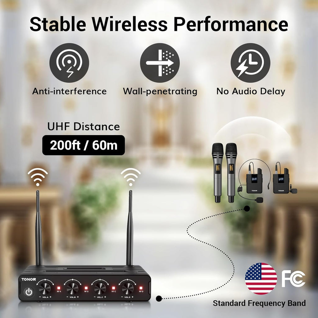 TONOR Wireless Microphone System, Handheld Mic Set with Headset/Lapel Mics