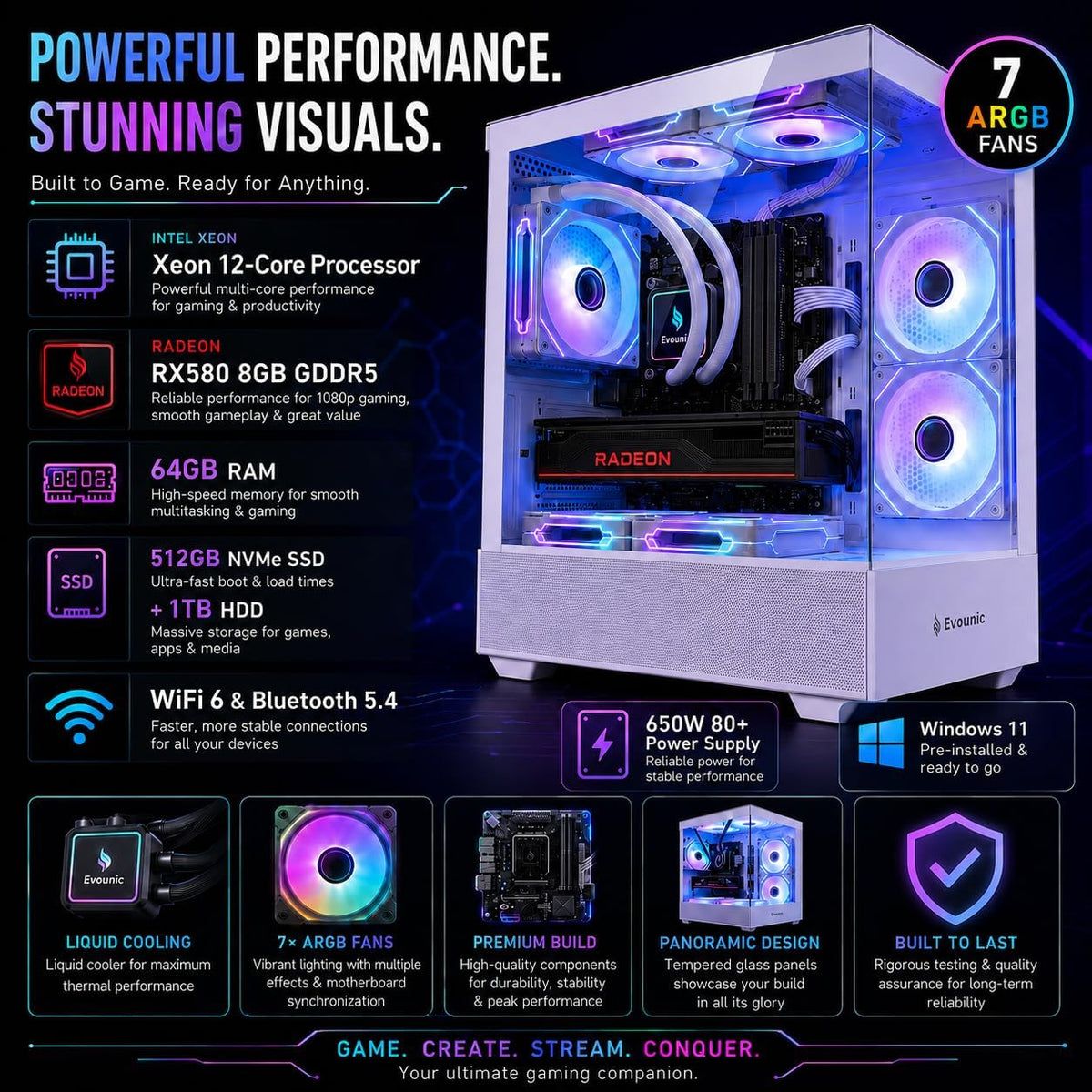 Gaming Desktop PC Computer 12-Core Processor Radeon RX580 GDDR5