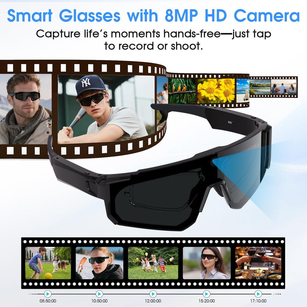 AI Smart Glasses with Camera for Cycling & Outdoor Sports - Blue