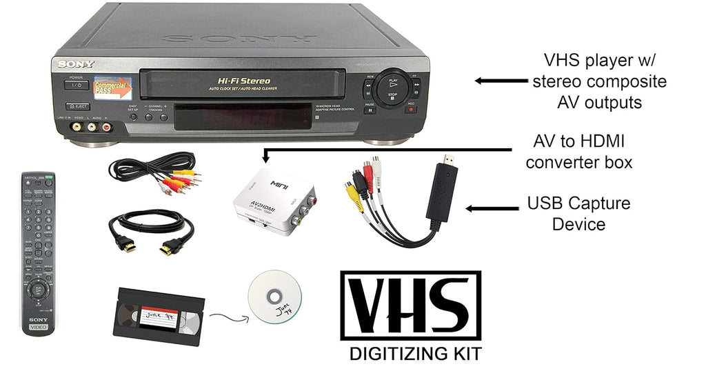 Sony VCR VHS Transfer Bundle w/ Remote, USB Adapter, HDMI Converter (Renewed)