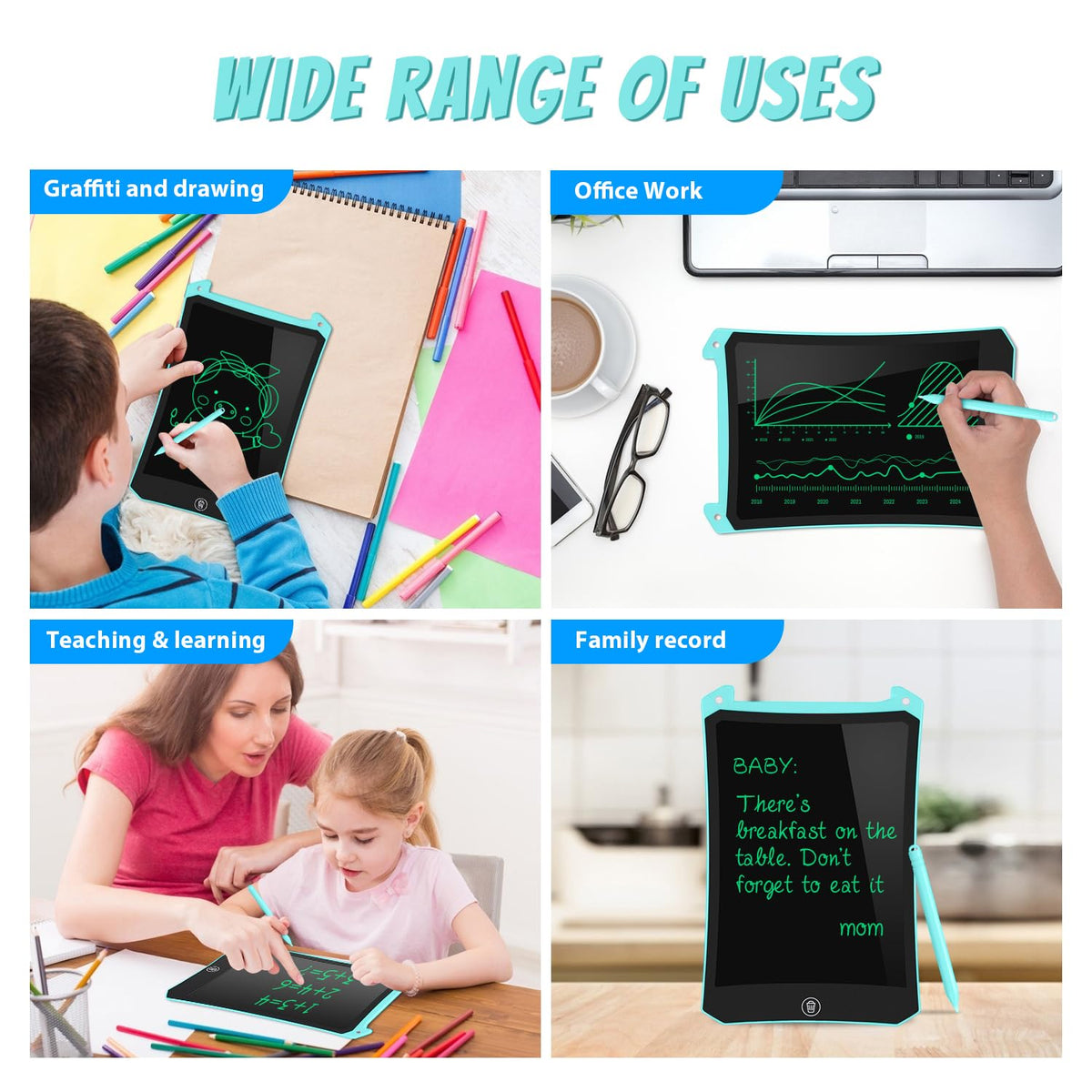 LCD Writing Tablet Colorful 10 Inch Electronic Graphics Doodle Board eWriter Drawing Pad with Memory Lock Kids & Adults Home School Office Handwriting Tablet Gifts(Blue)
