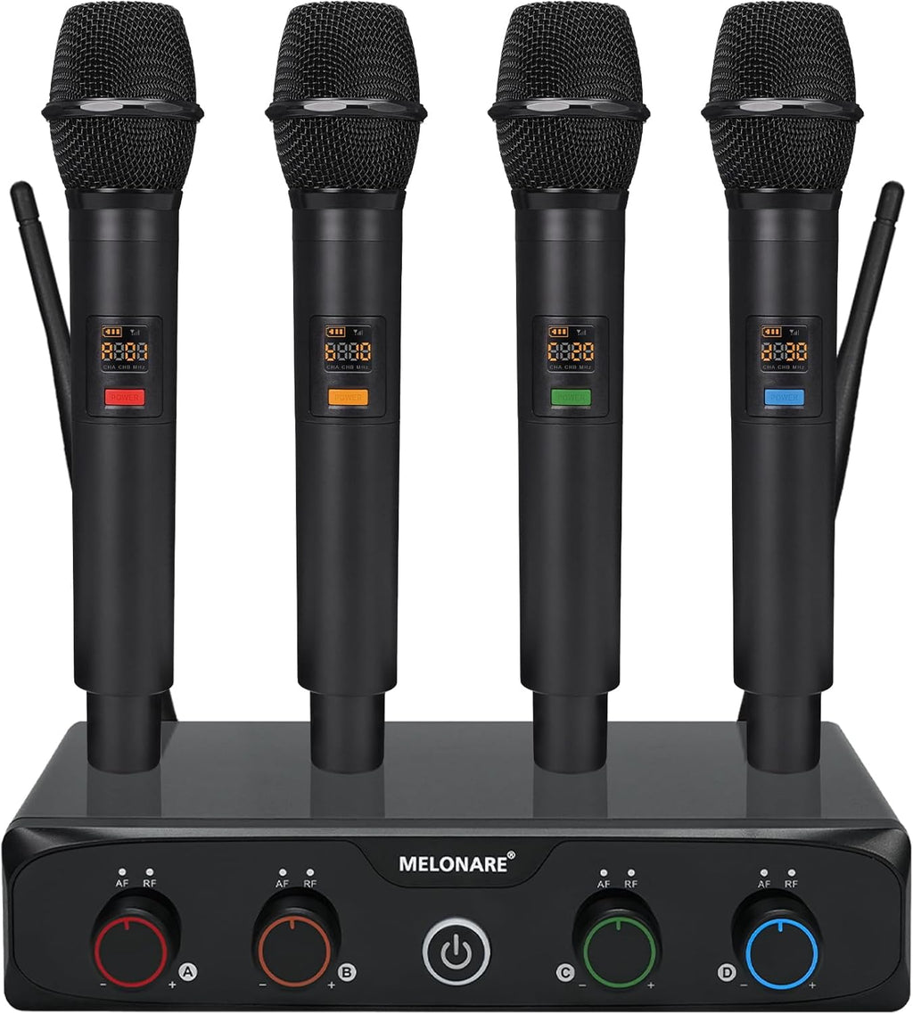 MELONARE 4x10 Freq. UHF Wireless Microphone System, 200FT Stable Signal