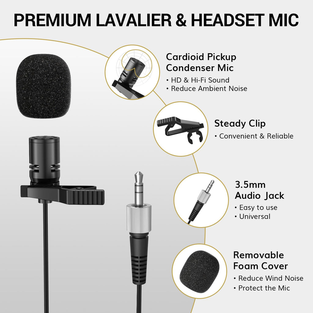 TONOR Wireless Microphone System, Handheld Mic Set with Headset/Lapel Mics