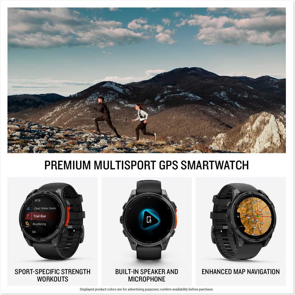 Garmin Fenix 8 Pro, 47mm, AMOLED Display, Premium Multisport GPS Smartwatch, inReach Technology for Emergency Survival, Health Tracking | Titanium/Graphite, Signature Series Modern Power Stand