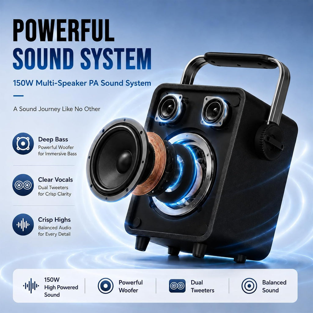 150W High-Power Karaoke Machine with 2 Wireless Microphones for Adults S200