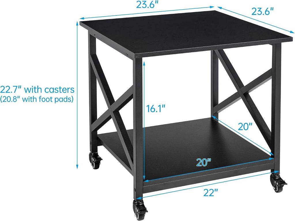 Fannova 2 Tier Large Printer Stand 23.6"x23.6"x22.6" with Storage Shelf