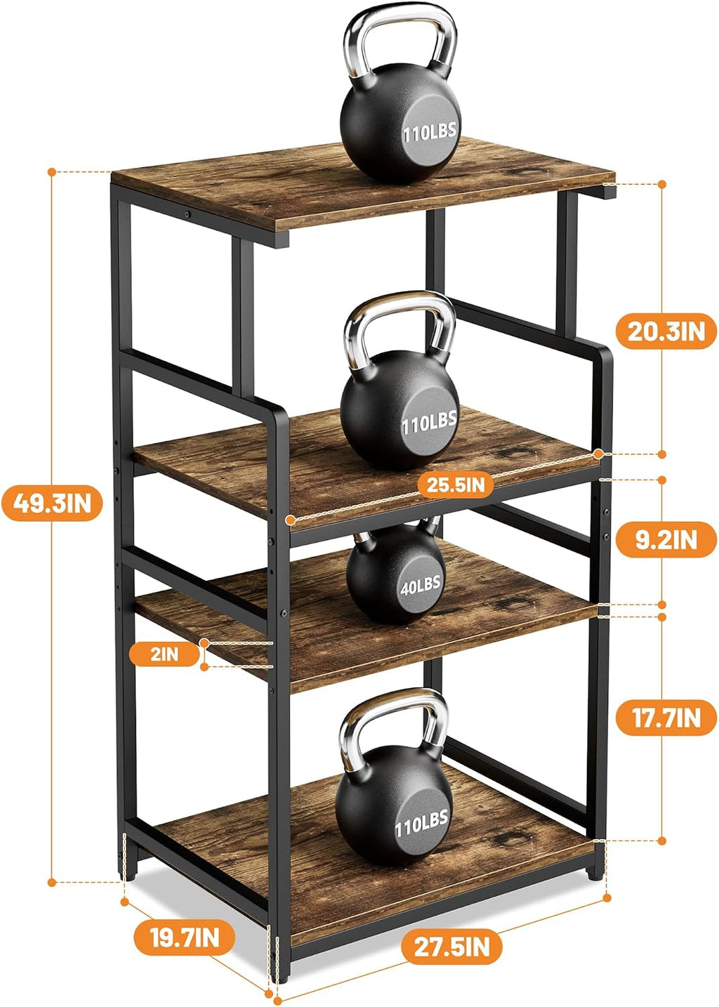 Aquzee 4-Tier Printer Stand, Large Printer Table with Wheels, Open Printers Table for Home Office, Rolling Printers Cart with Wheels, 5-Adjustable Heights, 27.5" W*19.7" D*49.3" H, Rustic Brown