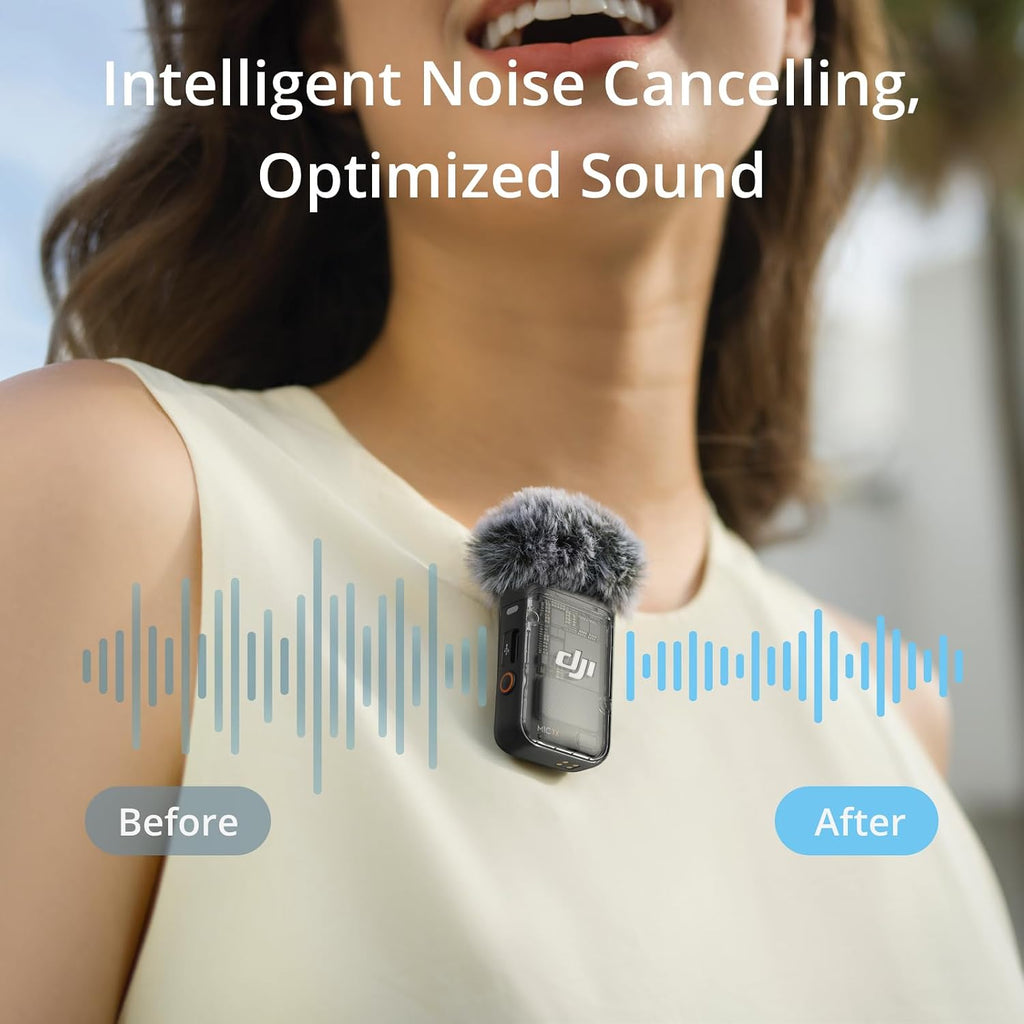 DJI Mic 2 (1 TX + 1 RX), Wireless Mic with Intelligent Noise Cancelling