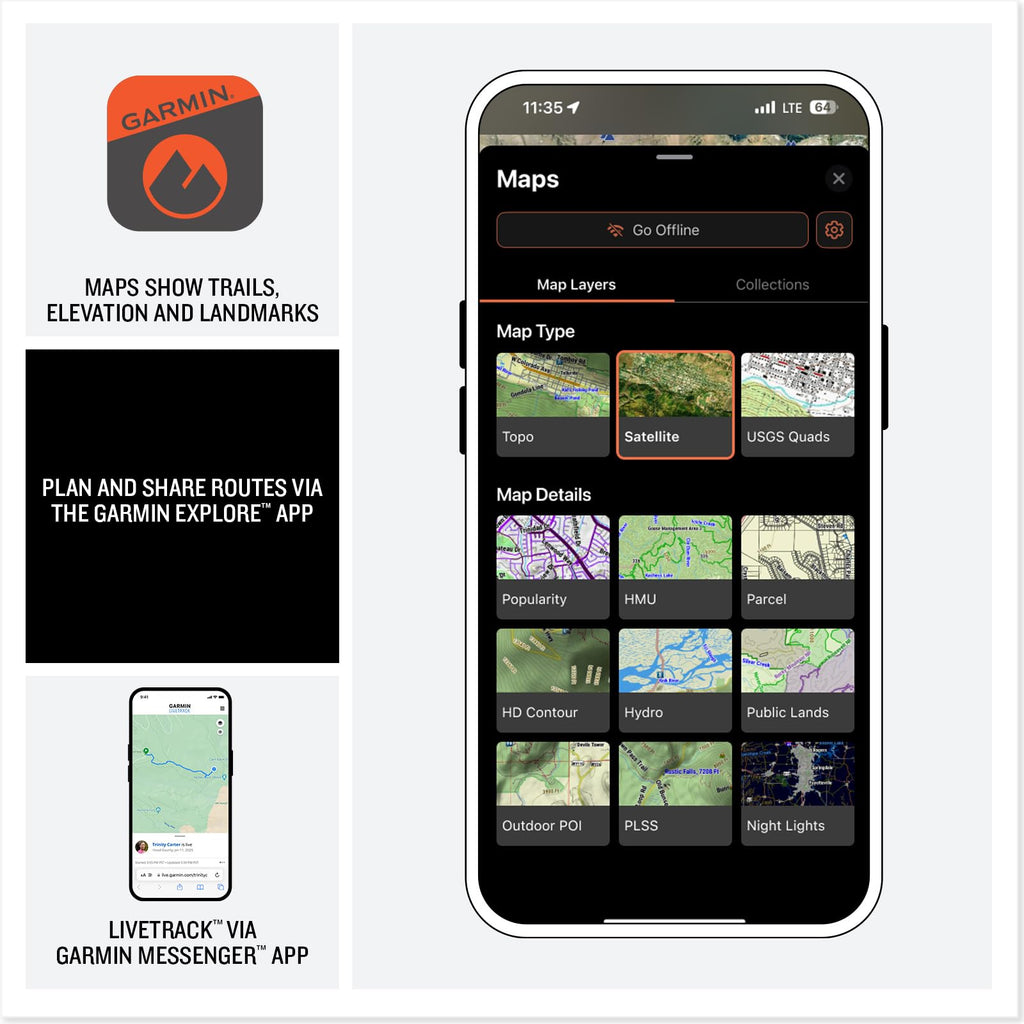Garmin GPSMAP H1i Plus Rugged Hiking Premium GPS Handheld Navigator with inReach Plus Satellite Technology to Share Text, Photos, Voice Messages, SOS Off-Grid, Long Battery Life, Preloaded Maps Bundle