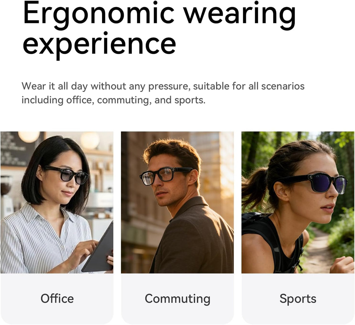 Smart AI Glasses with Camera, 1080P HD Video & 8MP Photo Capture, Real-Time Translation, Recording Glasses, Wireless Charging, Voice Assistant, Open-Ear Audio, Object Recognition, Bluetooth, 3 Lens