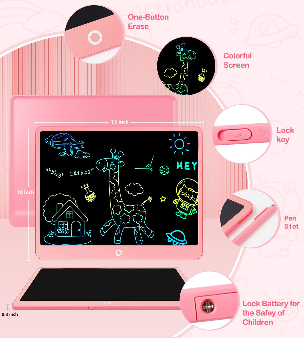 LCD Writing Tablet Doodle Board, 16inch Colorful Drawing Tablet Writing Pad, Kids Travel Essentials, Toddler Toys for 3 4 5 6 7 8 Year Old Girls Boys- Christmas and Birthday Gifts