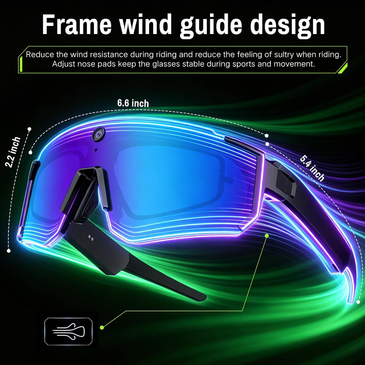 AI Smart Glasses, Voice Control Sports Sunglasses, EIS Anti-Shake, IP54 Waterproof, Real-Time Translation, Open Ear Audio Cycling Glasses for Outdoor Hiking Surfing Running