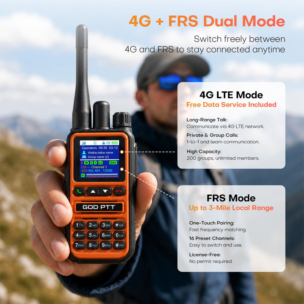 PoC+FRS Dual Mode 4G LTE Long Range Walkie Talkies, Blackï¼2-Pack