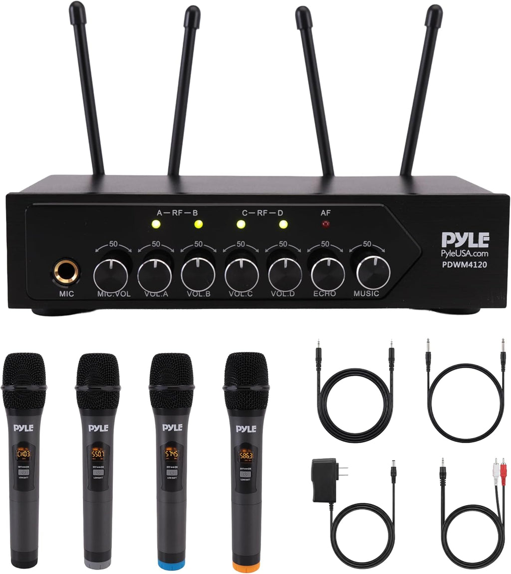 Pyle Wireless Microphones, Professional UHF Dual Microphones for Karaoke, Wireless Dynamic Microphone System Set with Rechargeable Receiver,Plug and Play, Speech, Wedding, Church, PA System
