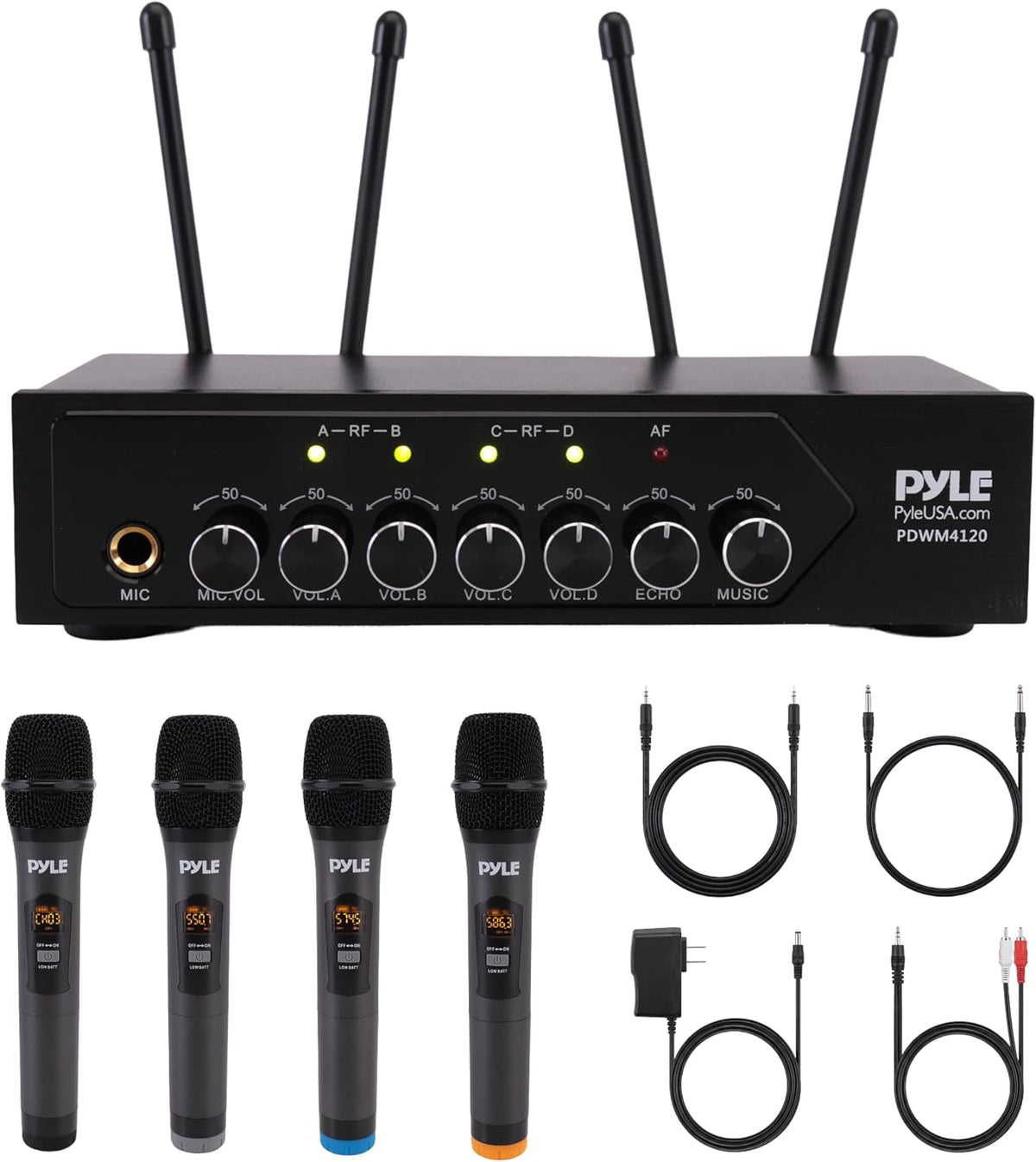 Pyle Wireless Microphones, Professional UHF Dual Microphones for Karaoke, Wireless Dynamic Microphone System Set with Rechargeable Receiver,Plug and Play, Speech, Wedding, Church, PA System