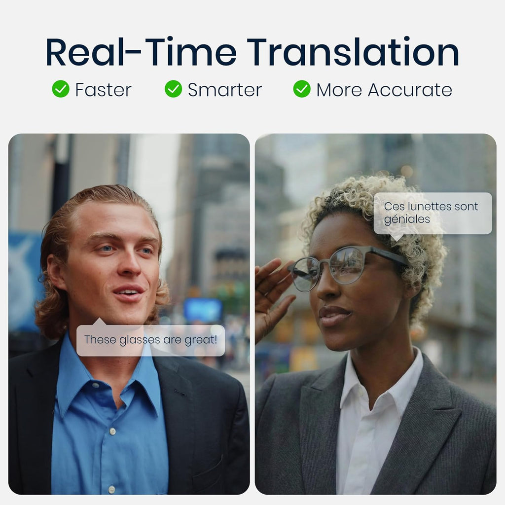 AI Smart Glasses with Real-Time Translation & Meeting Transcription Titanium Frame, Bluetooth Open-Ear Audio, Voice Recording, No Camera Privacy-First, ChatGPT & Gemini, 48H Battery,Black