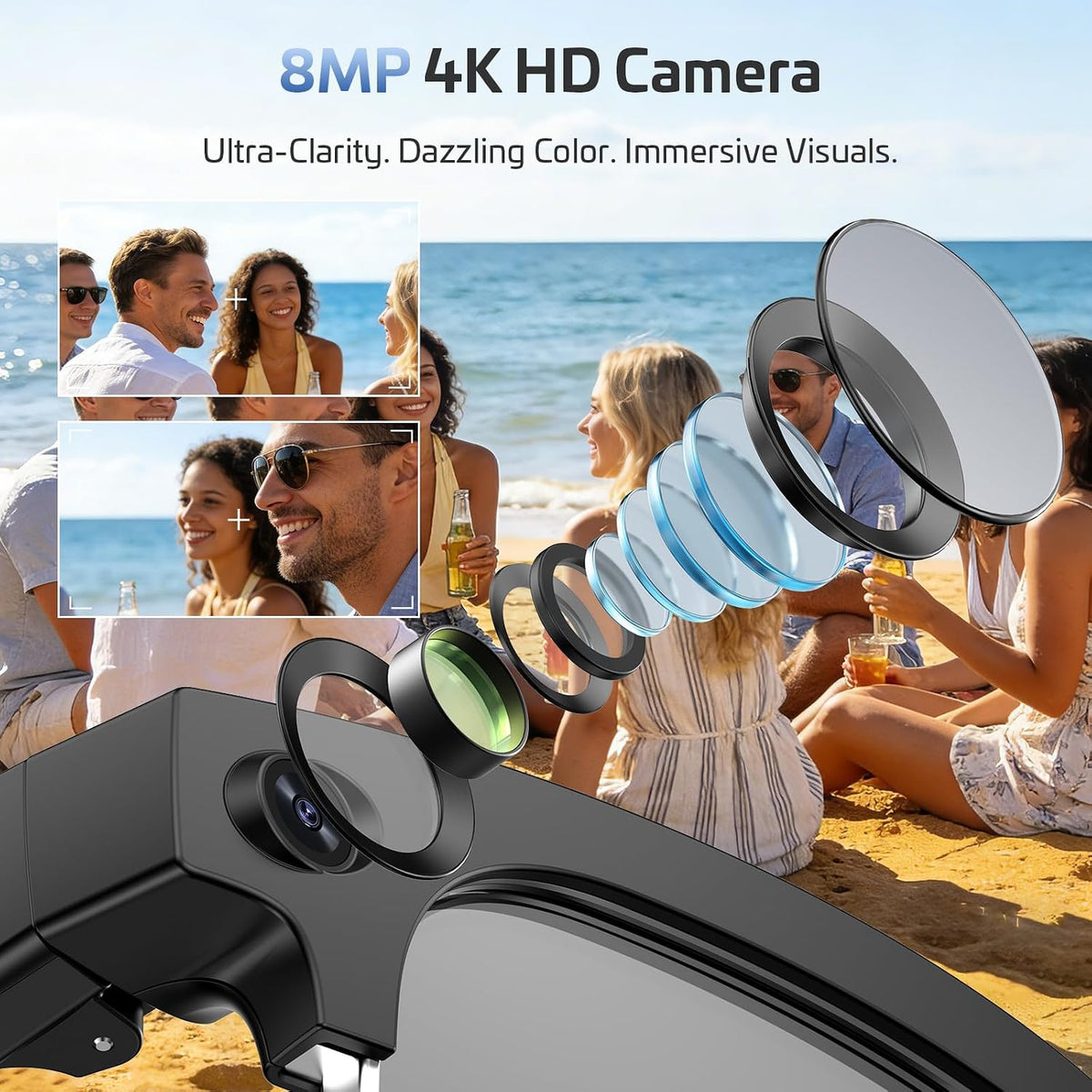 2026 AI Smart Glasses for Men Women,4K HD Video & Photo Capture,Real-Time Translation,Recording Glasses with AI Assistant,Open-Ear Audio,Object Recognition Glasses (Sunglasses Lens+Photochromic Lens)