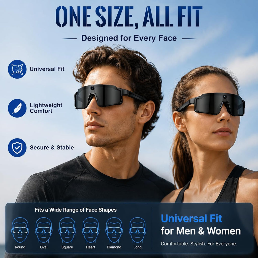Sport Smart Glasses with Camera, 4K POV Glasses with Photochromic Lens, 6560Ã4928PX Anti-Shake Camera, AI Voice Assistant, 139 Real-Time Translation, IP65 UV400 Sport Sunglasses for Outdoor Sports