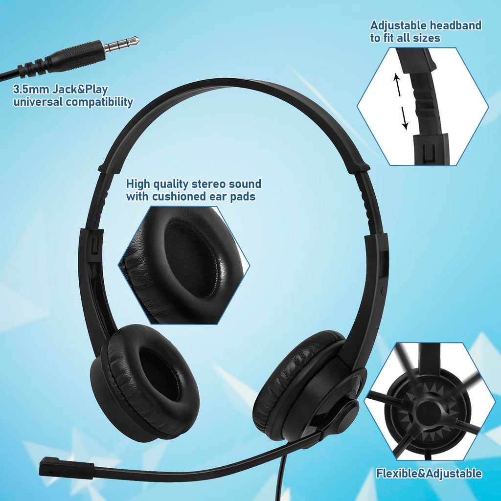 20 Pack Bulk Headset with Microphone for Classroom, Noise Canceling Computer Headphones with Microphone for Office, Durable 3.5mm Wired Headset with Mic for Meetings Laptop PC