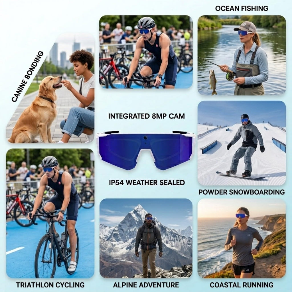 AI Smart Glasses with Camera, Bluetooth Sunglasses for Sports-Blue