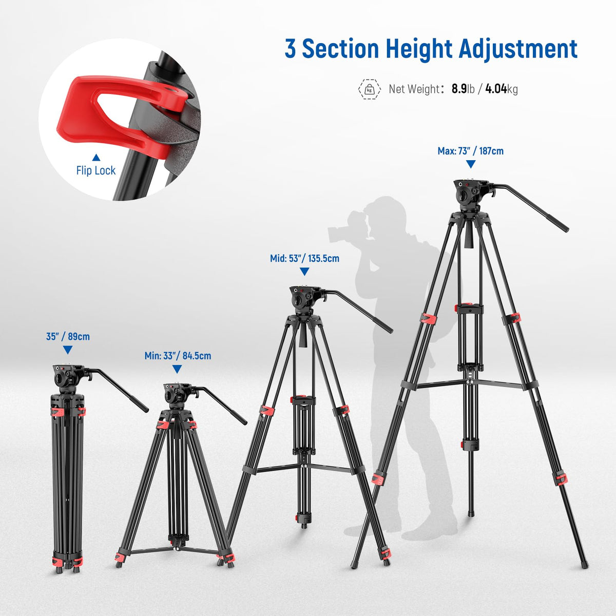 NEEWER 79"/200cm Video Tripod, Heavy Duty Aluminum Alloy Camera Tripod