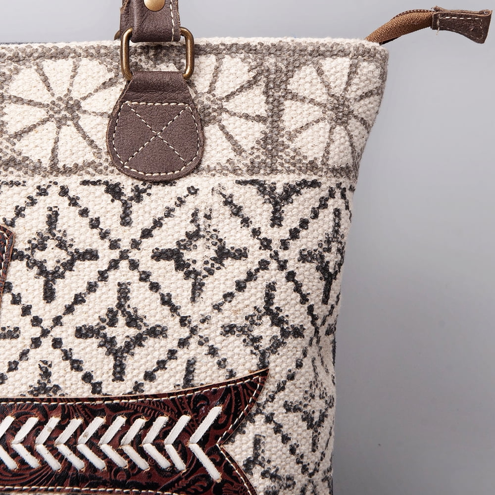 KB OHLAY KB481 TOTE Upcycled Wool Upcycled Canvas Embossed Genuine Leather women bag western handbag purse