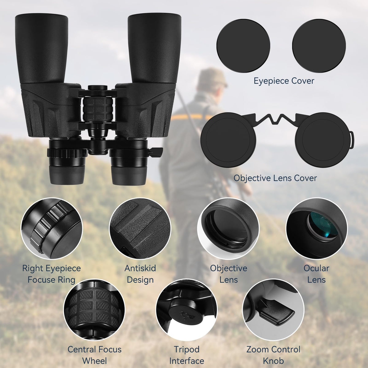 MLight 10-30X50 Zoom Binoculars for Adults, High Powered Military Binoculars for Bird Watching, Hunting, Outdoor, Hiking, Concerts Large View, Waterproof, BK7 Prism, FMC Lens, Low Light Night Vision