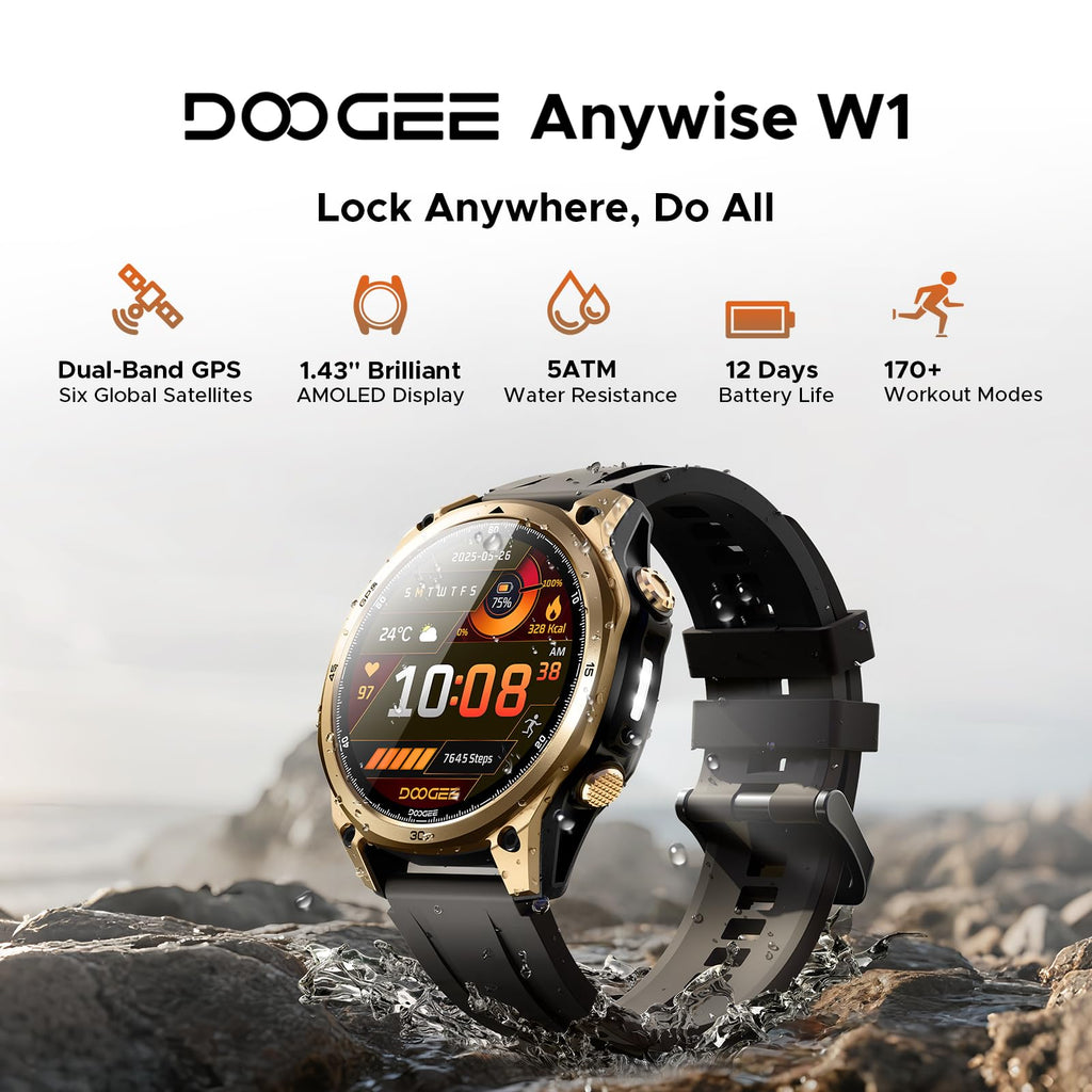 Anywise W1 GPS Smart Watches for Men, 6 Satellite Positioning, 50M Waterproof Fitness Tracker, 1.43'' AI Mens Smart Watch for Android Phone/iphone compatible,Answer/Make Call/12 Days Battery