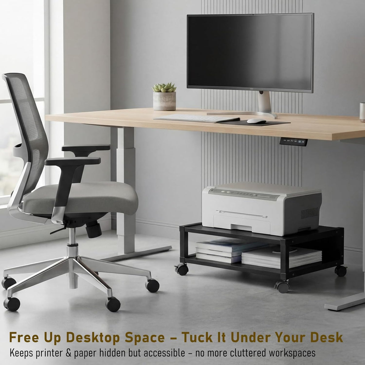 Zonon 2 Tier Printer Stand Under Desk with Wheels, Open Shelf, Black