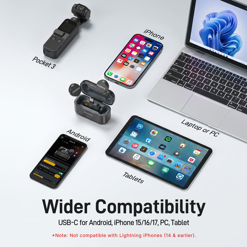 MAONO Wave T5 Wireless Lavalier Microphone for iPhone/Android/Camera/PC
