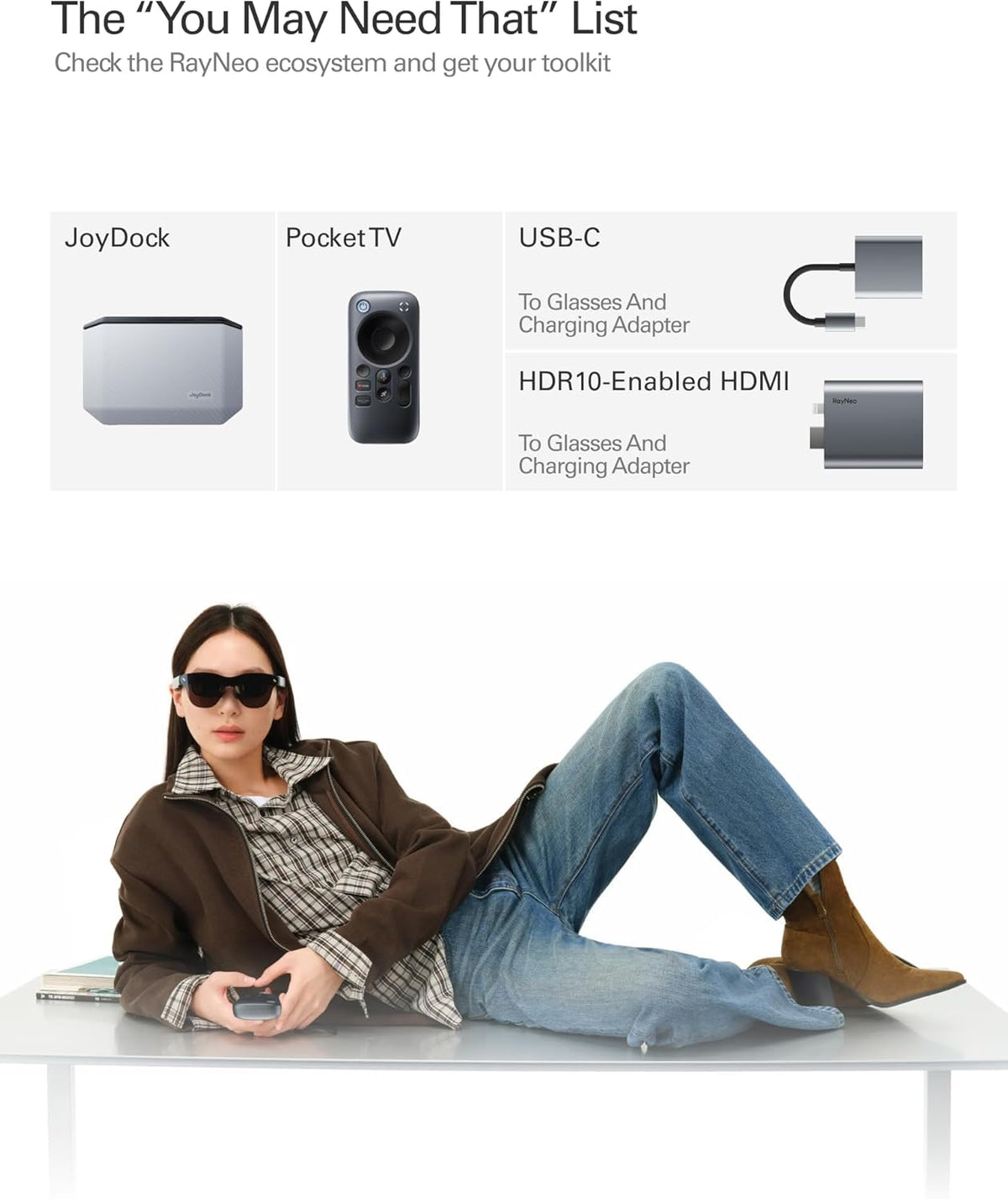 RayNeo Air 4 Pro AR/XR Glasses HDR10 201" Display, 120Hz 3D Movie Game