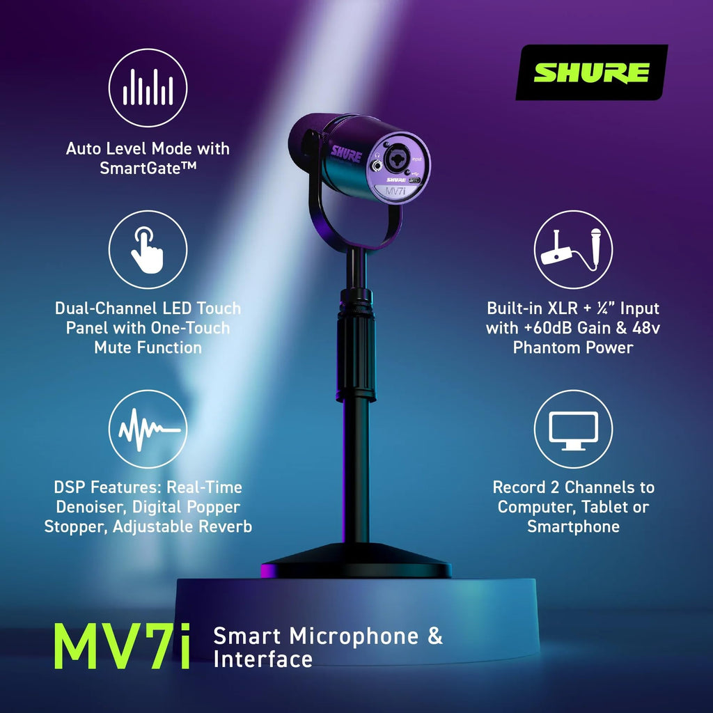 Shure MV7X XLR Dynamic Podcast & Recording Microphone - Black