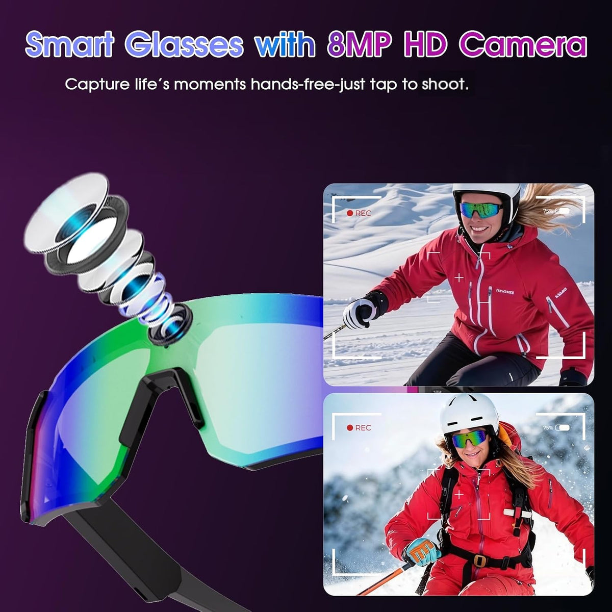 AI Smart Glasses with Camera for Cycling & Outdoor Sports - Blue