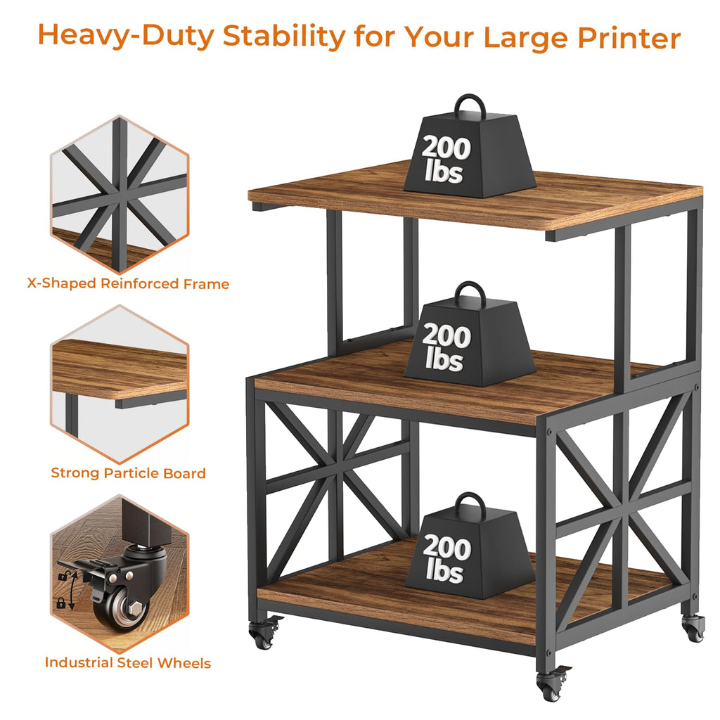 GreenForest Printer Stand with Lockable Wheels, Heavy Duty Printer Table