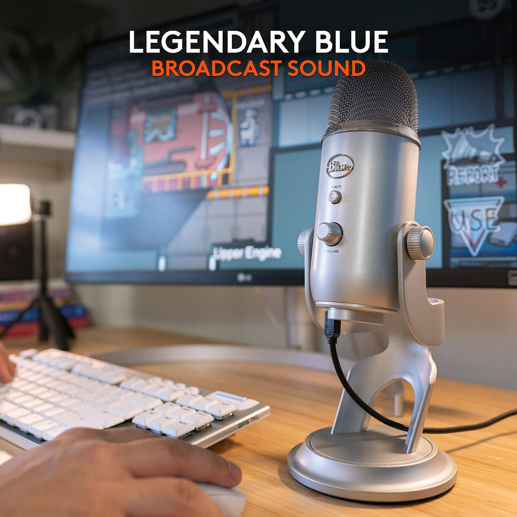 Logitech Creators Blue Yeti USB Microphone for PC, Mac, Gaming, Recording, Streaming, Podcasting, Studio and Computer Condenser Mic with Blue VO!CE Effects, 4 Pickup Patterns, Plug and Play - Silver
