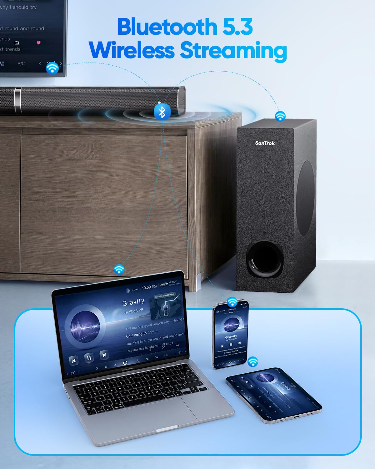 Karaoke Soundbar with Subwoofer for TV and 2 Wireless Microphones