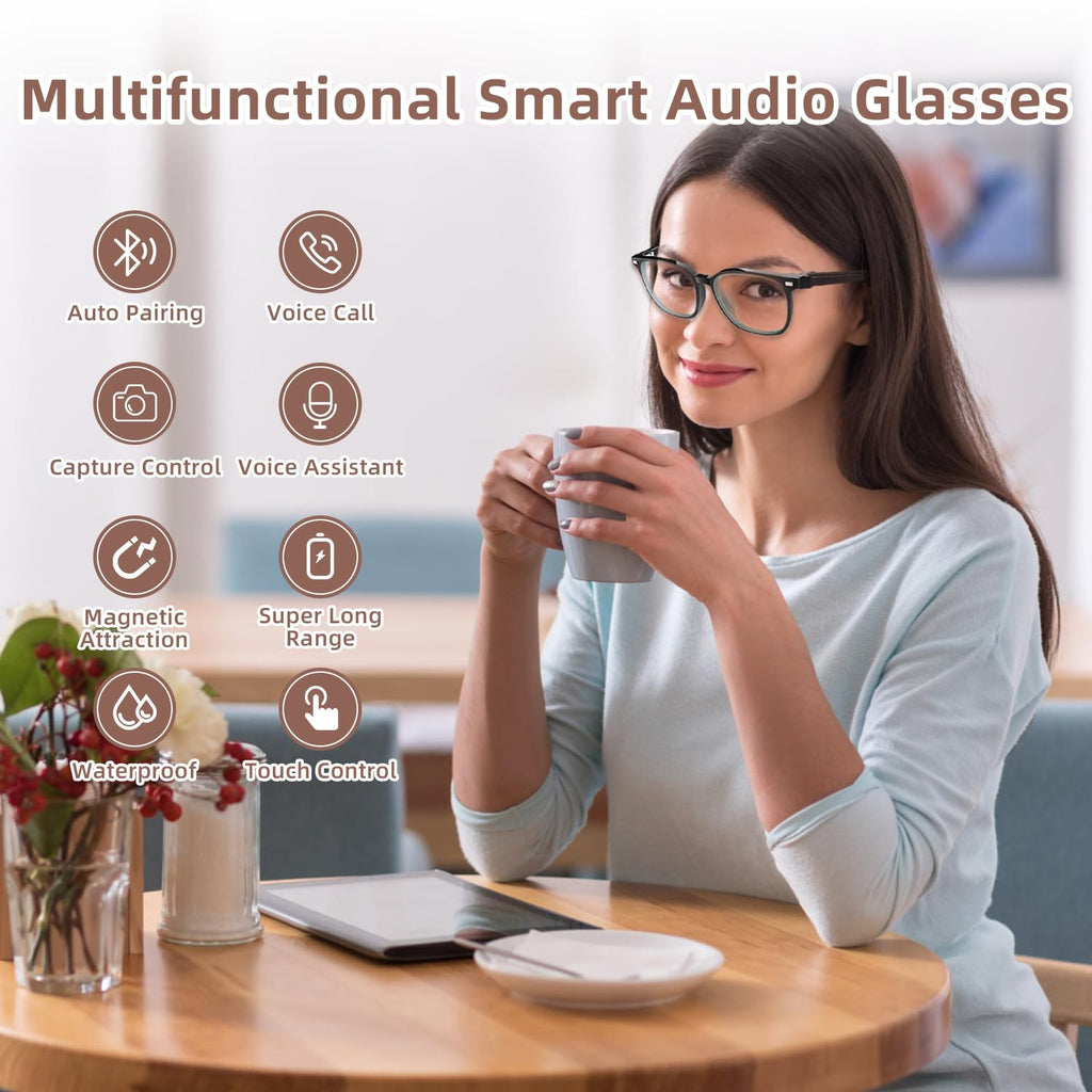 AI Camera Smart Glasses, 4K Video Sunglasses with 3600mAh Charging Case