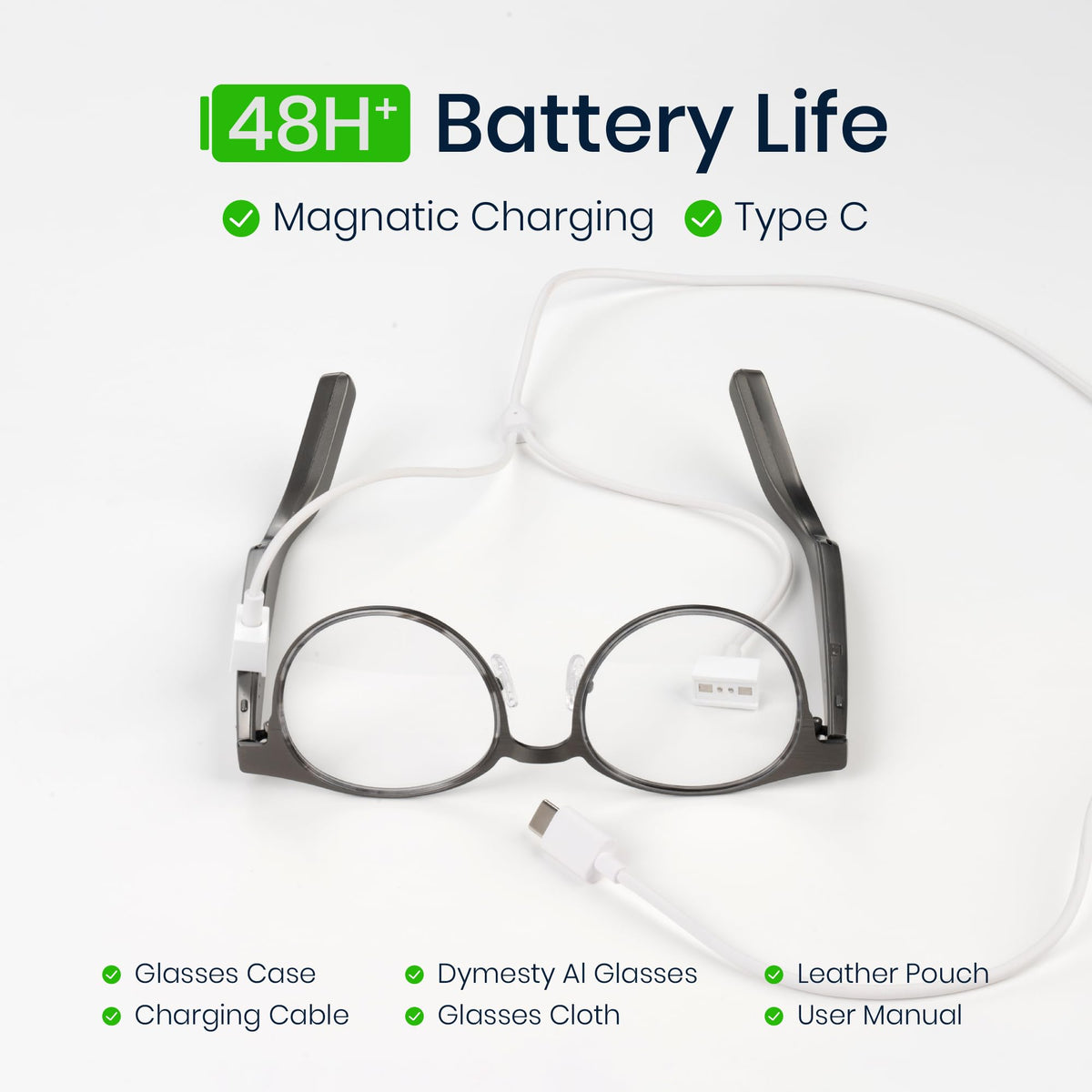 AI Smart Glasses with Real-Time Translation & Meeting Transcription Titanium Frame, Bluetooth Open-Ear Audio, Voice Recording, No Camera Privacy-First, ChatGPT & Gemini, 48H Battery,Black
