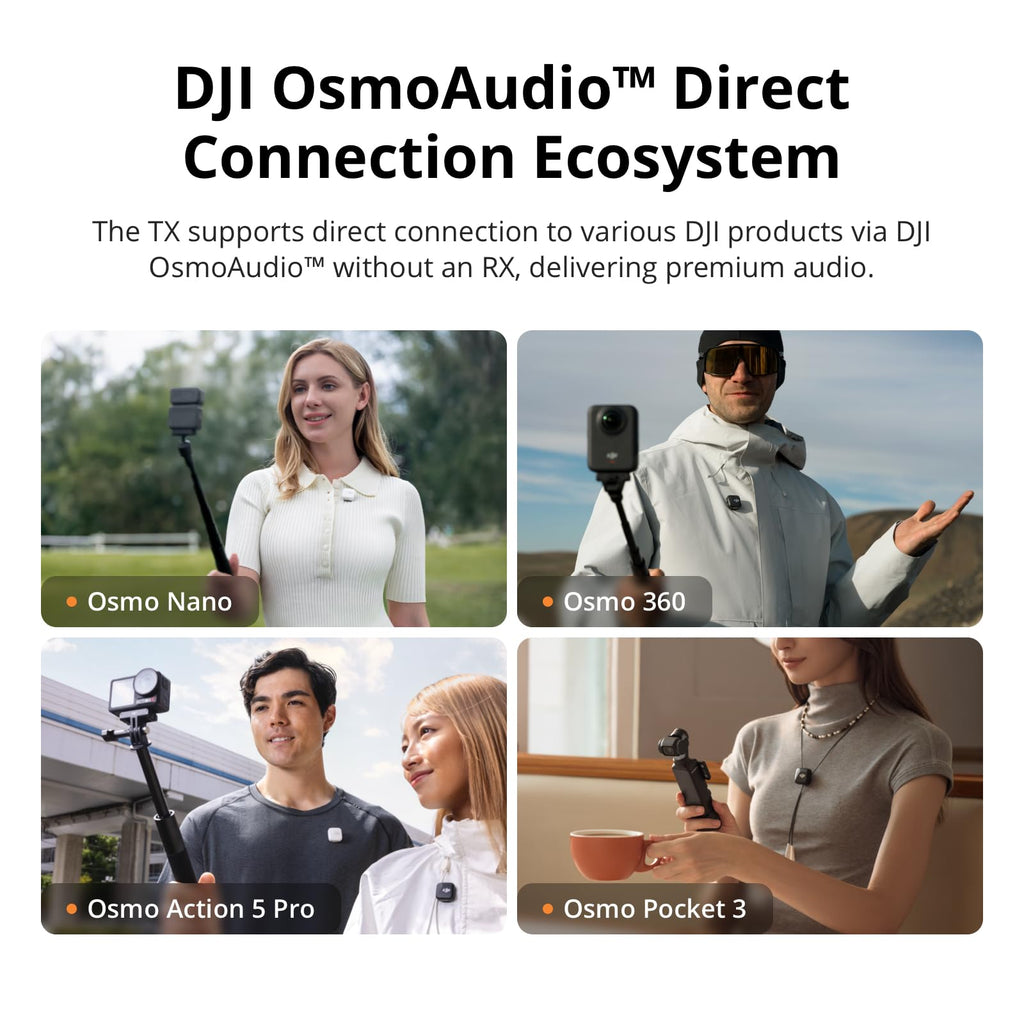 DJI Mic 2 (1 TX + 1 RX), Wireless Mic with Intelligent Noise Cancelling