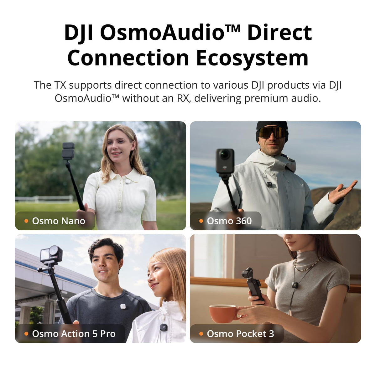 DJI Mic 2 (1 TX + 1 RX), Wireless Mic with Intelligent Noise Cancelling