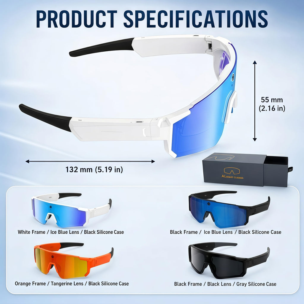 Sport AI Smart Sunglasses with 4K POV Camera (Black/Ice Blue)