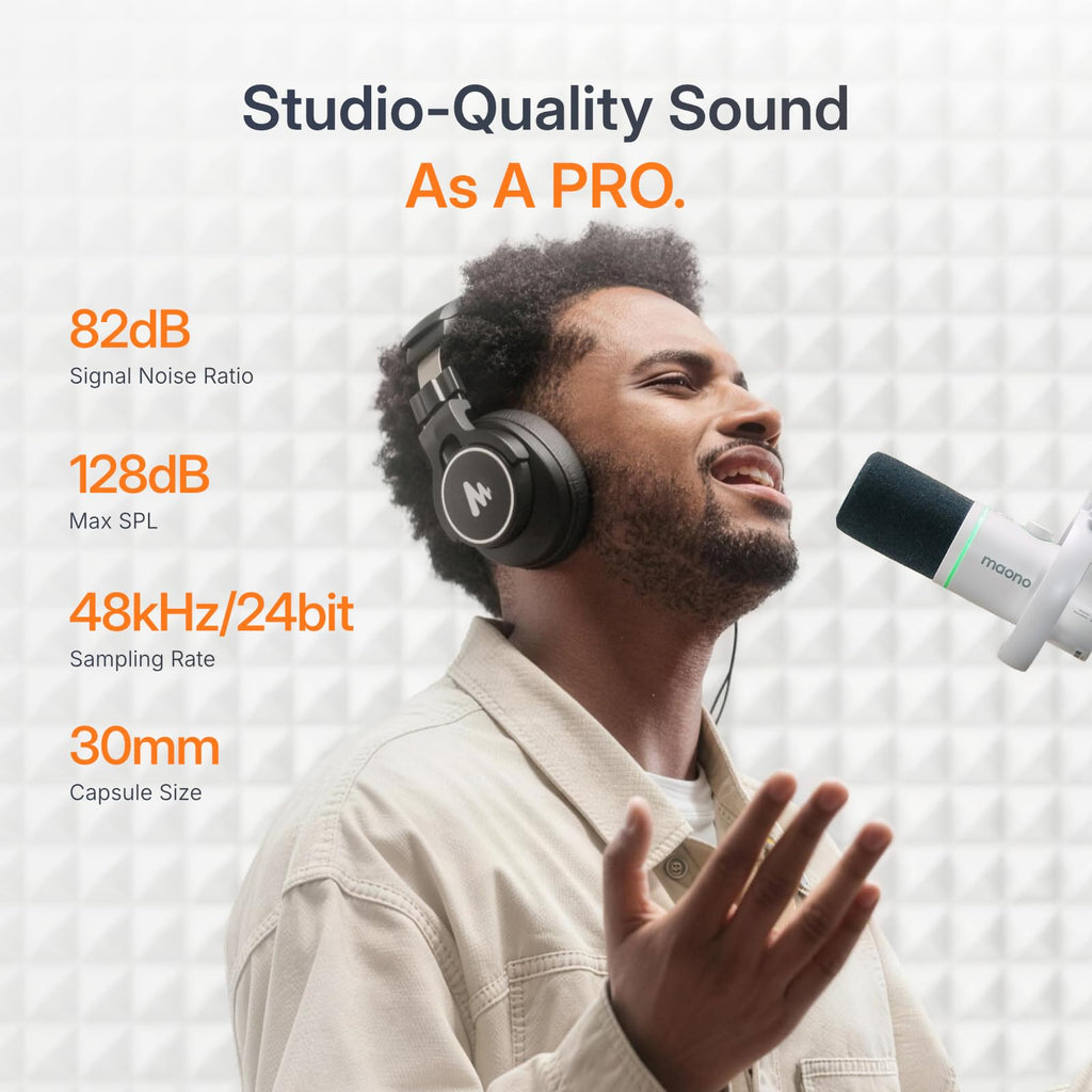 MAONO PD200W Hybrid Wireless Podcast Microphone for PC, Dynamic XLR USB Mic