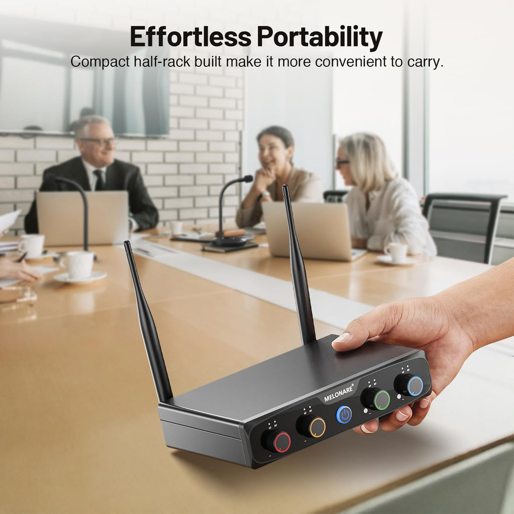 MELONARE 4x10 Freq. UHF Wireless Microphone System, 200FT Stable Signal