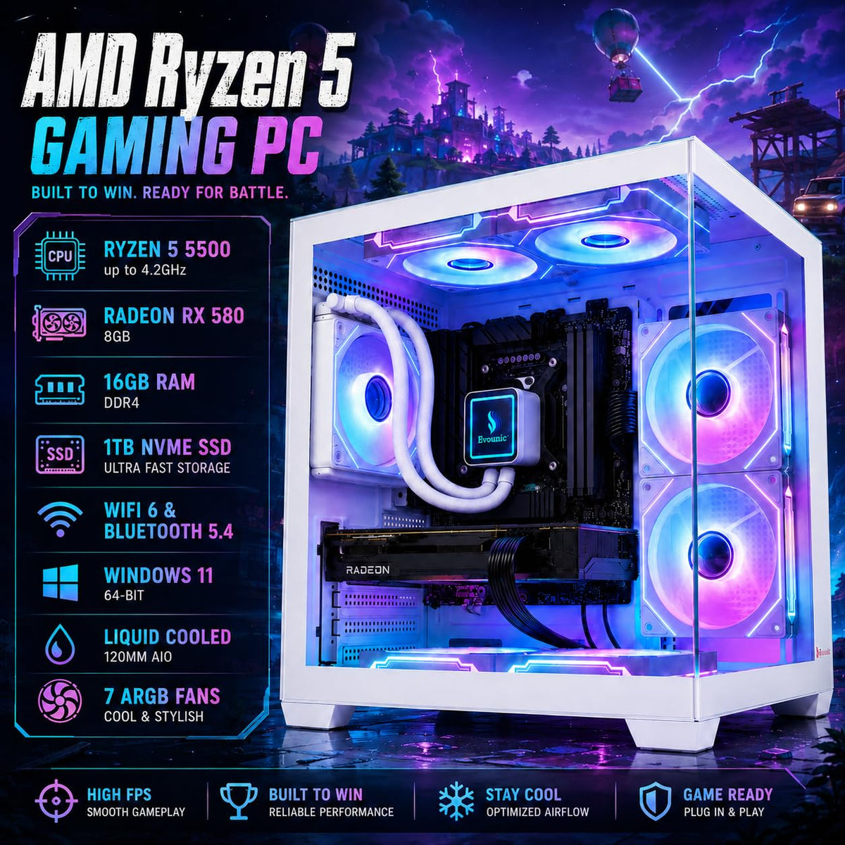 Gaming Desktop PC Computer 12-Core Processor Radeon RX580 GDDR5