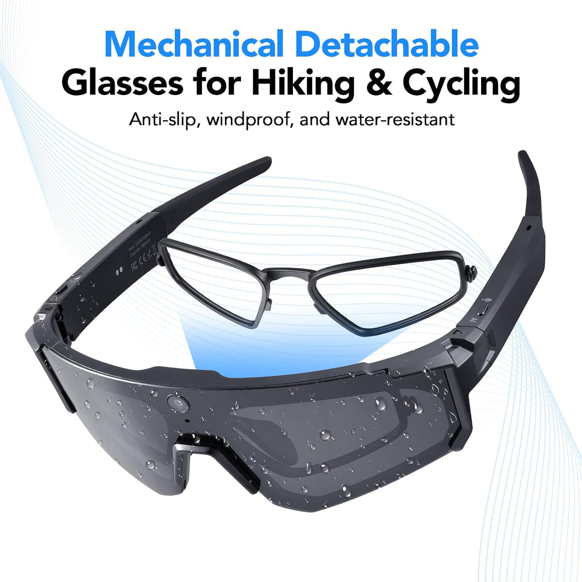 Sporty AI Bluetooth Smart Glasses with Camera for Cycling & Hiking Unisex