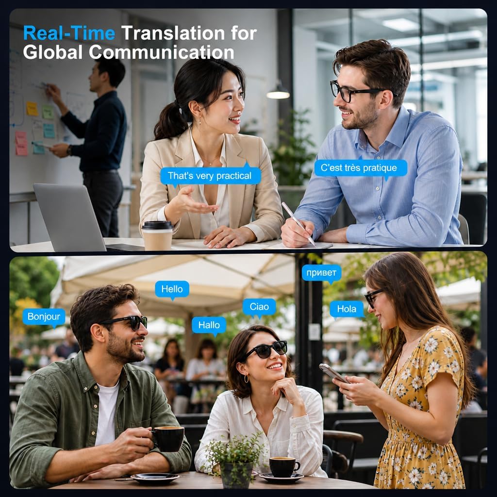 AI Smart Glasses with Camera, 8MP Video Recording Sunglasses AI Translation