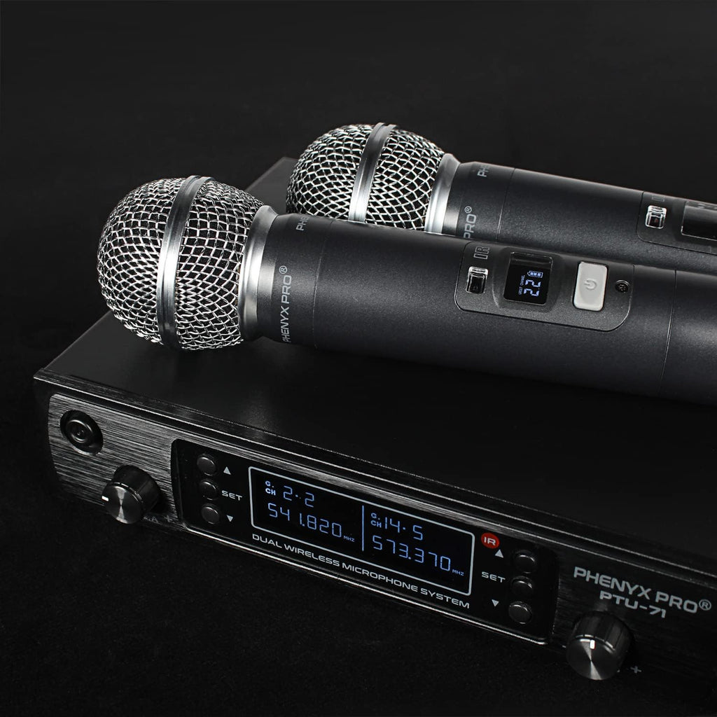 Phenyx Pro Dual UHF Auto Scan Handheld Wireless Microphone System PTU-71-2H